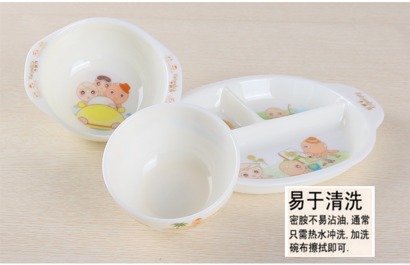 Bộ đồ ăn trẻ em đặt tấm chia melamine bát nước cốc mẫu giáo bé dễ thương hoạt hình bộ đồ ăn chống vỡ đĩa dùng 1 lần