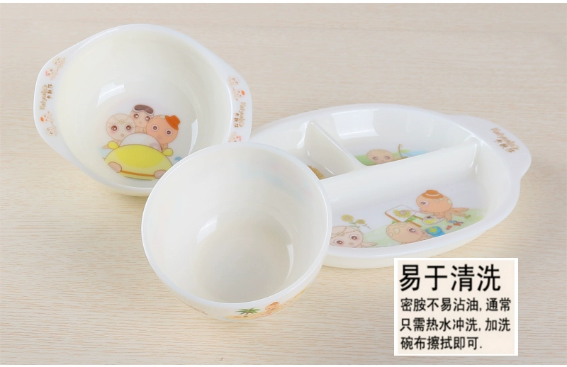 Bộ đồ ăn trẻ em đặt tấm chia melamine bát nước cốc mẫu giáo bé dễ thương hoạt hình bộ đồ ăn chống vỡ