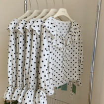 Shirt woman 2021 Summer new French style Poot point V Loose Lotus Leaf Side Sunscreen Blouse