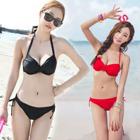 Bikini gợi cảm áo tắm ba điểm kích thước ngực hai mảnh phù hợp với người mẫu Hàn Quốc thử nghiệm mẫu áo tắm màu rắn - Bikinis