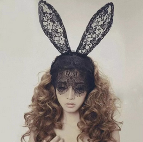 sm supplies queen black lace rabbit ears hair stirrups veil mask mother slave alternative cute rabbit women's decorations