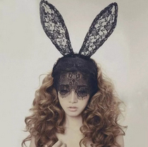 sm supplies queen black lace rabbit ears hair stirrups veil mask mother slave alternative cute rabbit womens decorations