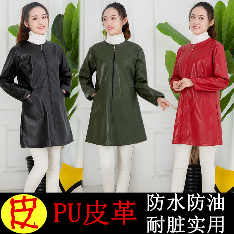 Autumn and winter down jacket overcoat adult women's leather waterproof and oil-proof overalls top coat overcoat leather overcoat women