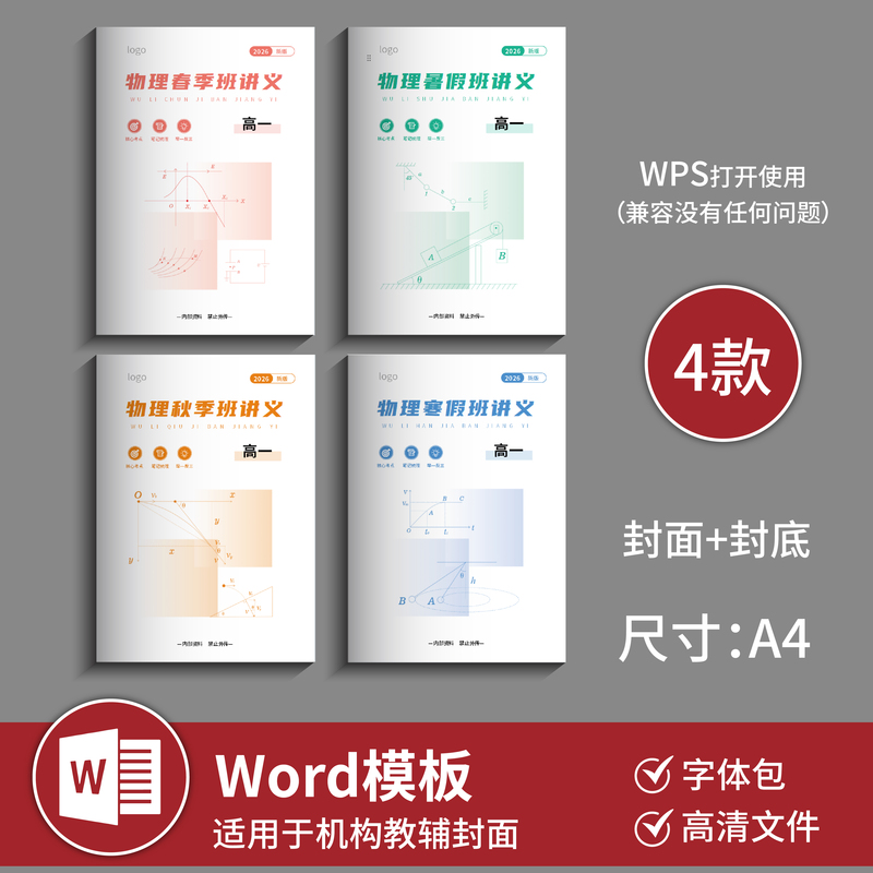 Word Template High School Physics Simple Cover Template (4 Types: Front Cover + Back Cover) Can Be Edited