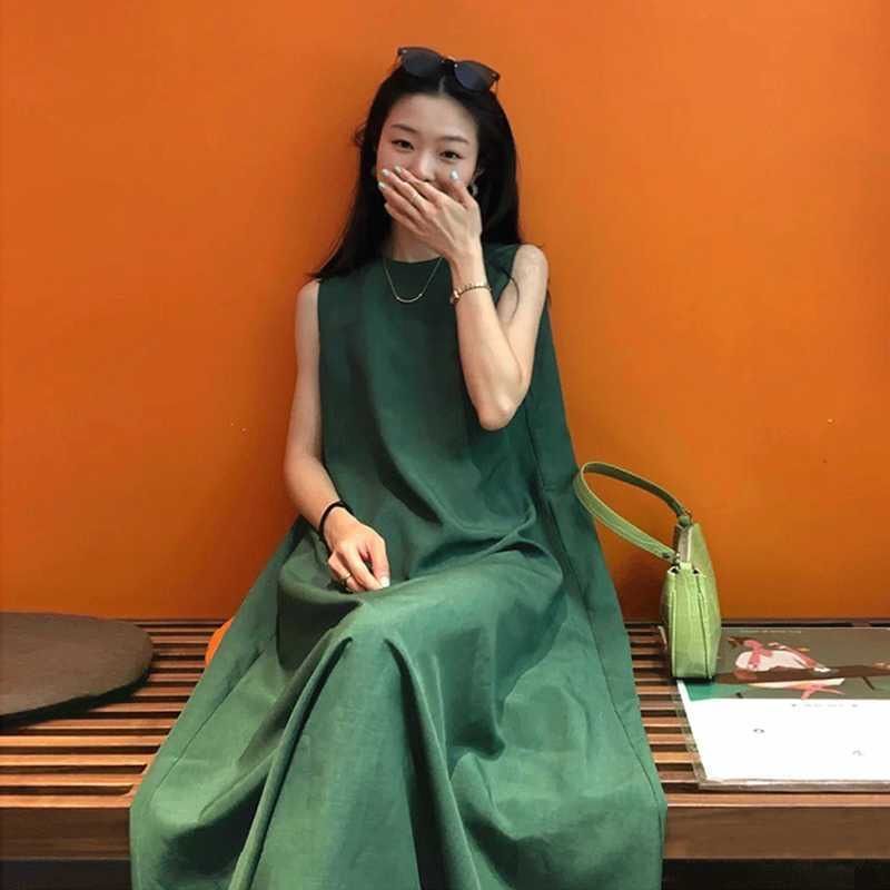 Summer Casual A-Line Long Skirt with Flap Pocket Pantss to Ankle Loose Version Slimming Look Back Strappy Sleeveless Vest Dress Summer Casual A-Line Long Skirt with Flap Pocket Pantss to Ankle Loose Version Slimming Look Back Strappy Sleeveless Vest Dress