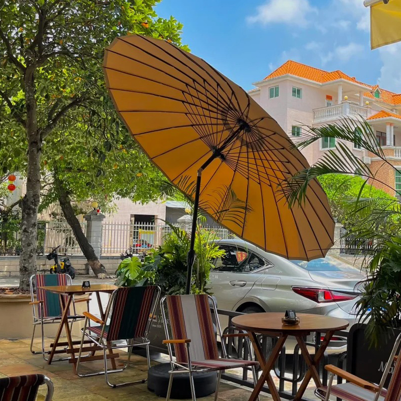 Khaki Outdoor Parasol, Versatile Garden Courtyard Sun Umbrella, Retro Small Courtyard Leisure Umbrella, Round Shape