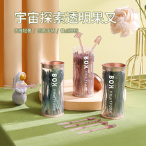 Light Extravagant Translucent Small Fruit Fork Home Children Safety Containing Jar Creative Cute Plastic Cake Fruit Sign Suit