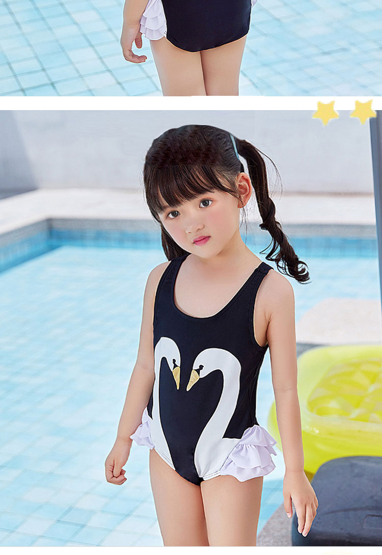 Đồ bơi cho trẻ em Công chúa bé Baby Baby Nhỏ vừa Cô bé Thiên nga đen trắng dễ thương với Bộ mũ bơi áo bơi cho bé gái