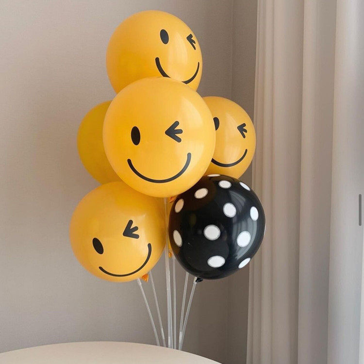 Birthday Decoration Net Red yellow smiley face Balloon Column Bracket Ground Table Flopping Party Children's Set Decoration Cartoon Arrangement