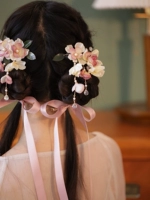 Персиковый аксессуар для волос, ханьфу, заколка для волос с кисточками, в цветочек