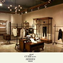 Vintage clothing store display rack Wall hanging Floor-to-ceiling island rack Shelf Mens and womens clothes hangers Antique shelves