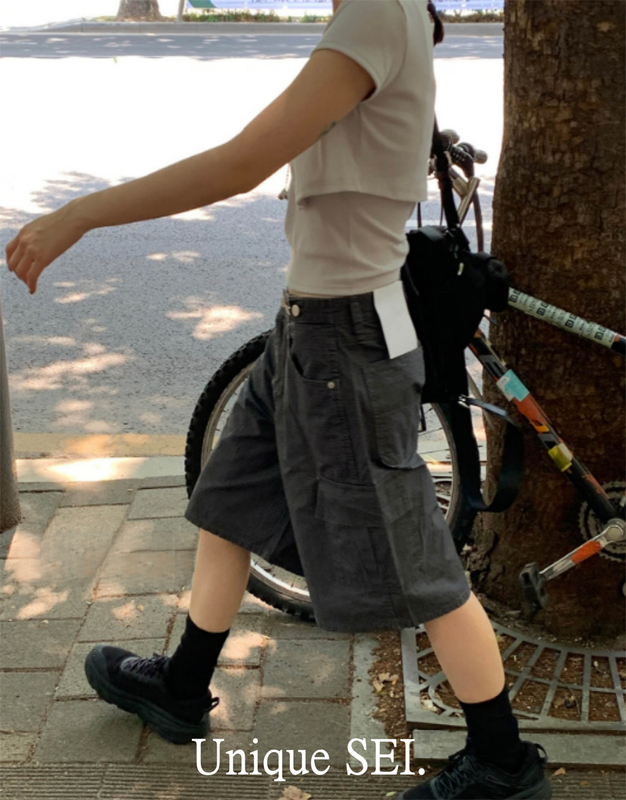 Unique Sei Street Style Cool Dark Pattern Thin Boyfriend-Style Workwear Pocket Casual American-Style Five-Point Shorts