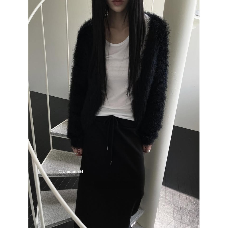 Unique Sei Korean Style Gentle and Versatile Autumn and Winter Plush Knitted Warm Elegant Sweater Cardigan Short Jacket