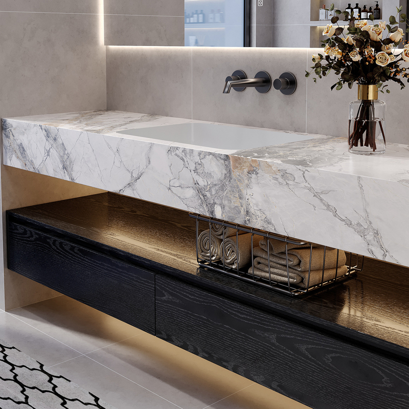 Hanjiang Xueyuan Ceramic Seamless Integrated Basin Italian-Style Bathroom Cabinet Set Washroom Sink Washbasin Vanity