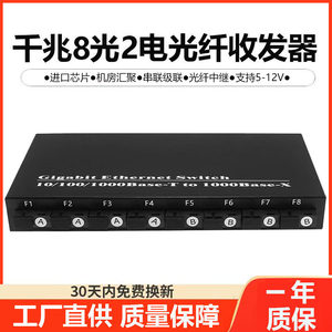 Gigabit 8 Optical 2 Electrical Single-Mode Single-Fiber Optical Transceiver, Eight Optical Two Electrical Monitoring and Aggregation Fiber Optic Switch, 1 Unit