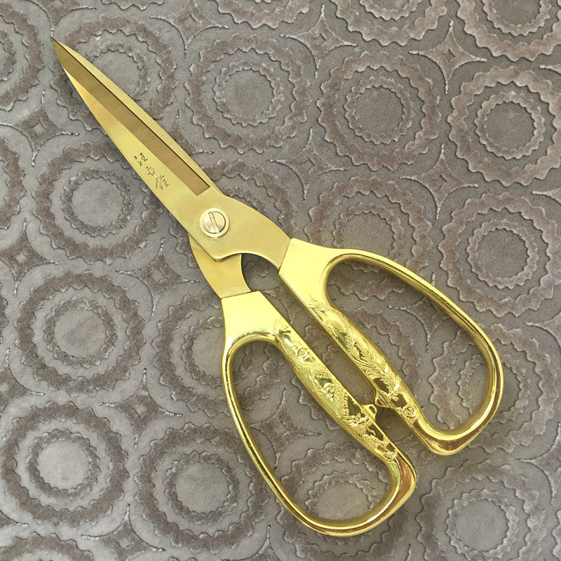 Wang Wuquan Quanjin Scissors Golden Shears Bronze Scissors Wedding Qing Dragon Phoenix Scissors Opening Cut of Ribbons Scissors Press Box Scissors