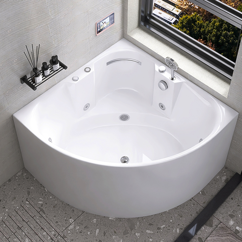 Jomow Triangular Fan-Shaped Large Bathtub Sitting-Type Bathroom Acrylic Couple's Home Double Bath Tub Jomow Triangular Fan-Shaped Large Bathtub Sitting-Type Bathroom Acrylic Couple's Home Double Bath Tub