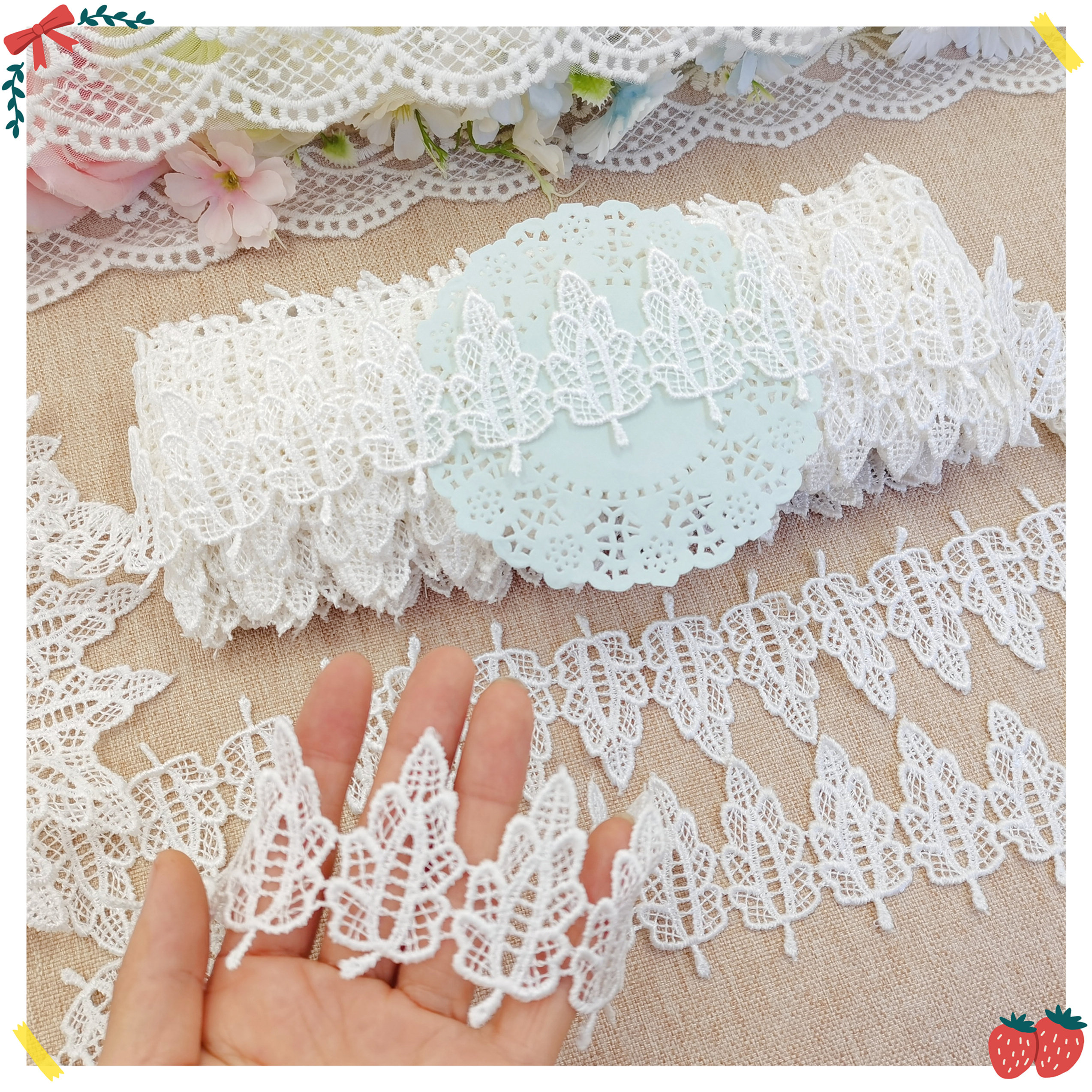 713 whole plate day single for about 15 yards white small leaf water soluble florian side diy butterfly knot doll clothing accessories