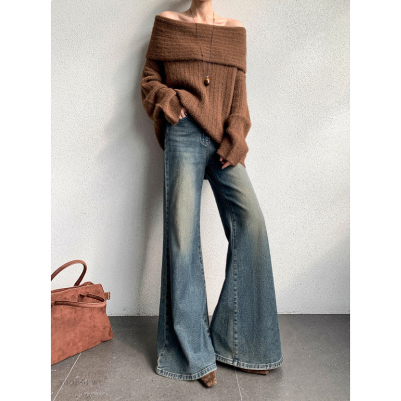 Retro Blue Maternity Denim Flared Pants, Spring and Summer Thin Outerwear, Spring Wear, Belly-Supporting Pants That Do Not Tighten during Pregnancy