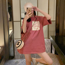 Pregnant women summer dress pink peace and joy pattern round neck short-sleeved t-shirt women summer Korean style loose top trendy mother