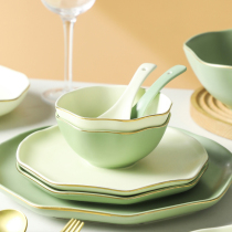 Household ceramic rice bowl Japanese tableware simple solid color round new bowl plate tableware set meal soup bowl small bowl
