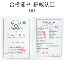 Dalian Guoli Yuanbao Spring Type Safety Valve Ammonia-Fluorine Refrigeration Valve Internal Thread A11F-25C Slightly Open Safety Valve