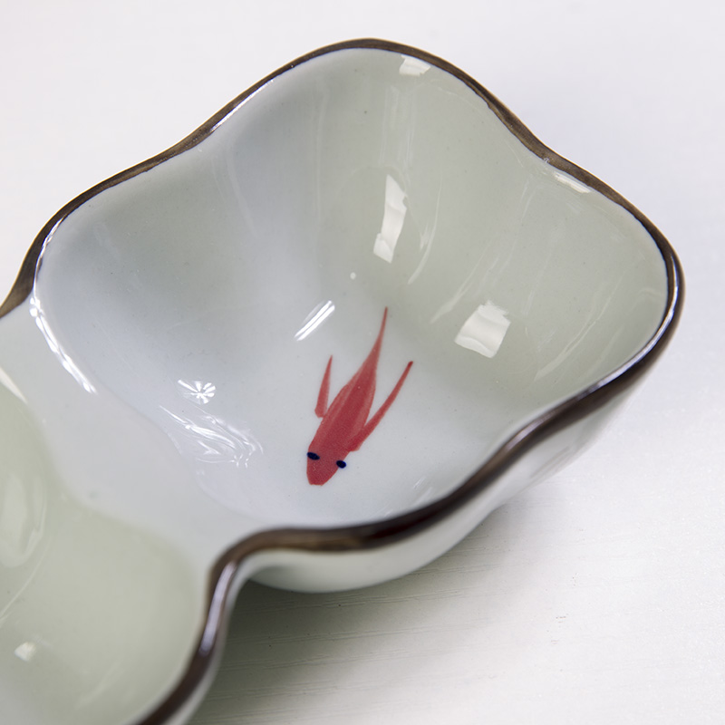 And four seasons condiment disc ink jiangnan lotus expressions using flavor dish double lattice dessert plate flavor dish under glaze color porcelain dish