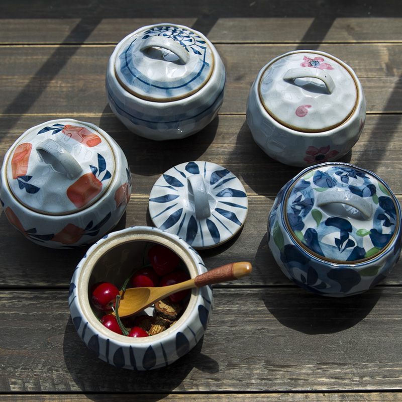 And the four seasons under glaze color porcelain Japanese And wind hand - made steamed egg cup dessert storage tank coarse pottery son seasoning as cans