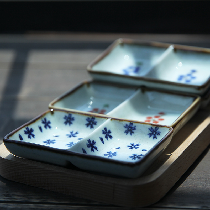 And wind flavor dish of the four seasons Japanese - style tableware ceramics glaze color hand - made square plate under double lattice dish dish dish