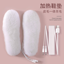 Leather wool integrated wool usb charging heating insole warm electric heating pad can walk men and women with velvet thickening