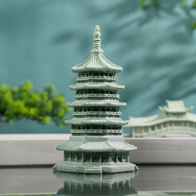 Green sandstone Lei Feng Pagoda ornaments, artificial rockery fish tank micro-landscape, water and land tank, bonsai, flowing water decoration, ancient-style home ornaments