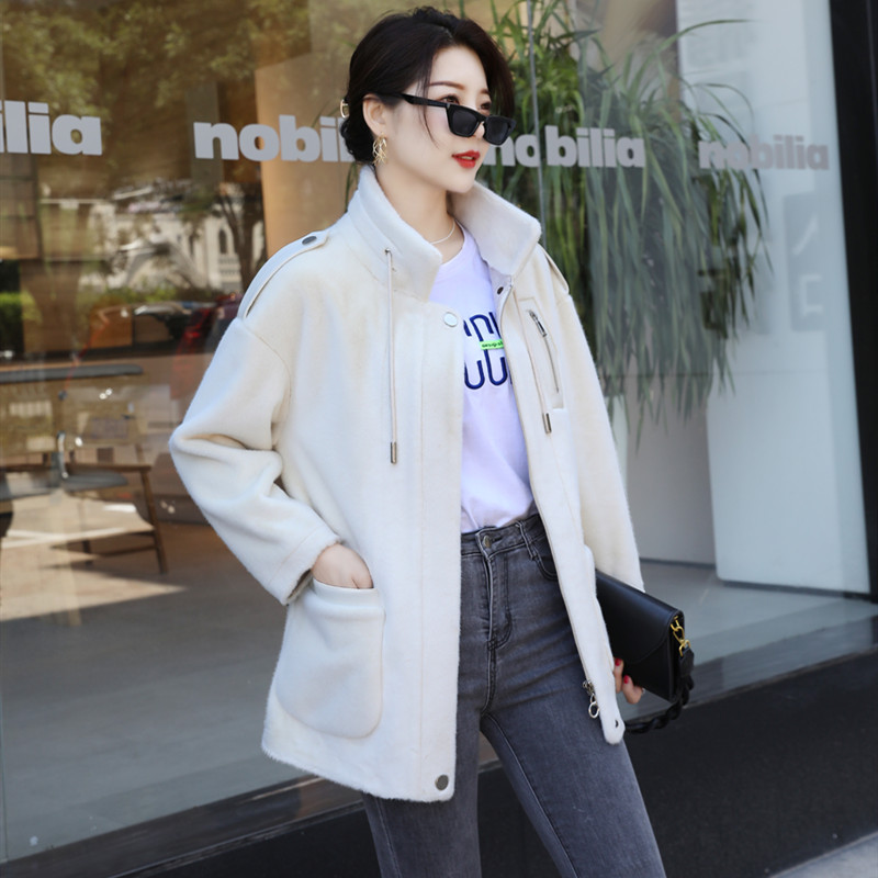 Autumn and winter new fur integrated ferrets outerwear women 2021 years long version of leather grass granules large coat young coat