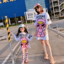 Summer mother womens long T-shirt skirt summer fried street parent-child dress 2021 New tidal Air girl dress