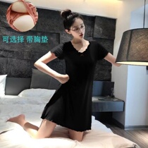 Nightdress female Modal summer short sleeves thin style girl with chest cushion cotton pajamas pregnant women loose plus size homewear