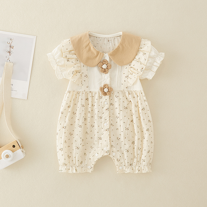Baby Clothes Summer Cute Princess Baby Girl Jumpsuit Pure Cotton 100-Day-Old Newborn Summer Outing Crawling Clothes