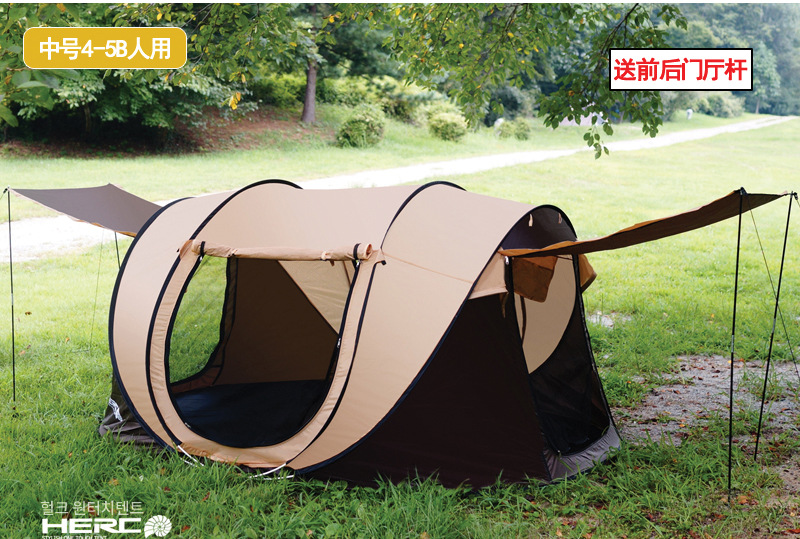 Phiên bản tiếng Hàn hoàn toàn tự động 3 giây tốc độ mở ốc sên lều kiểu gia đình cắm trại 2 cửa 2 cửa sổ lớn mái lều sân - Lều / mái hiên / phụ kiện lều móc leo núi