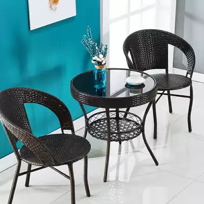 Rattan chair three-piece balcony small table and chair coffee table Simple leisure courtyard outdoor table and chair combination rattan chair backrest chair
