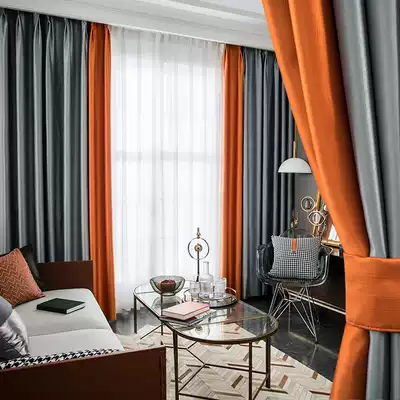 2021 new blackout curtains Nordic simple light luxury high-end color stitching modern living room atmosphere full bedroom