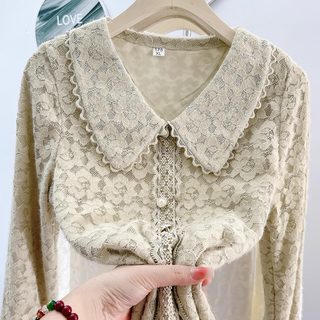 蕾丝娃娃领小香风宽松衬衫显瘦遮肉减龄外穿上衣衬衣打底衫春秋款