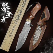 Climber imported Damascus steel knife folding forging knife outdoor defensive knife high hardness sharp straight knife