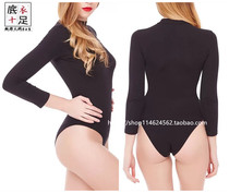 Female adult semi-turtleneck crotch triangle jumpsuit Dance suit Gymnastics suit With dark buckle Three-point sleeve base T-shirt
