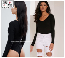 Womens thong cotton crotchless long-sleeved tights Ballet practice suit with dark buckle large round collar triangle one-piece