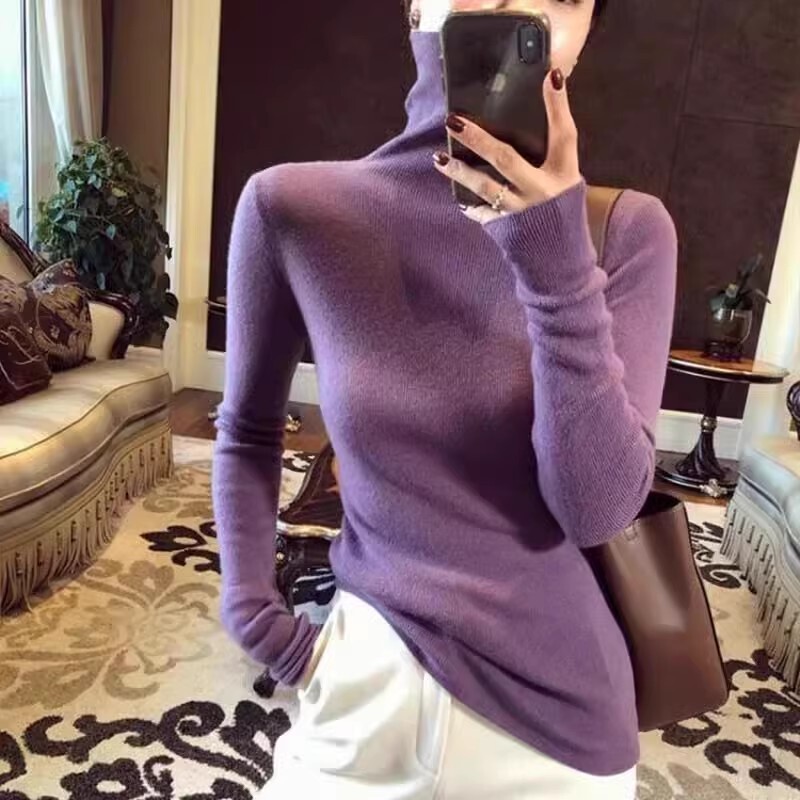 High-End 100% Pure Wool Sweater for Women, Turtleneck Sweater, Slimming Inner Layer, Autumn and Winter Stacked Collar Knitted Base Shirt Top High-End 100% Pure Wool Sweater for Women, Turtleneck Sweater, Slimming Inner Layer, Autumn and Winter Stacked Collar Knitted Base Shirt Top