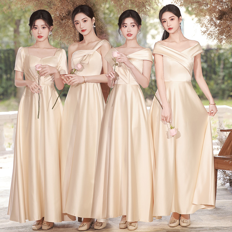Champagne-Colored Bridesmaid Dress 2026 New Summer French Satin Sister Group Wedding Dress for Women, Niche and High-End Feel