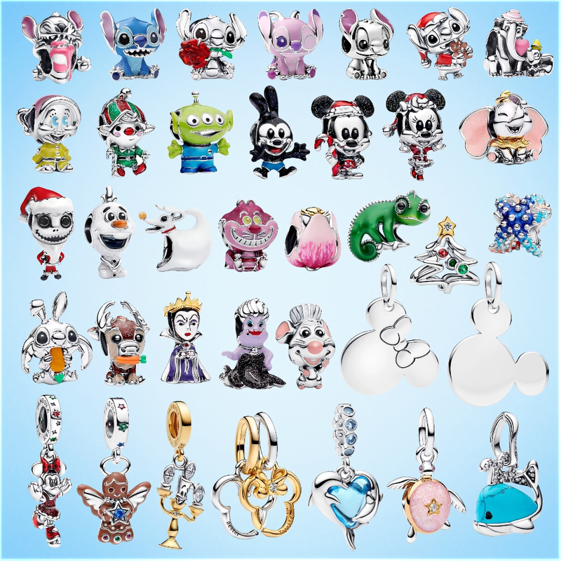 Fashionable Panjia Beads Same Style 925 Silver Disney Beaded Mickey Stitch Bracelet DIY Versatile Loose Beads Pendant