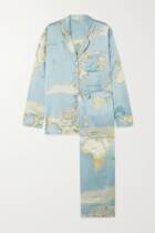 Olivia Von Halle Lila Atlas printed silk satin pajamas suit