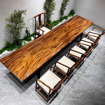 South American walnut large board solid wood tea table and chair combination natural edge whole piece of modern minimalist new Chinese Zen tea table