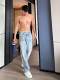 Shirtless Brother American High Street Retro Washed and Distressed Light Blue Slim Straight Jeans