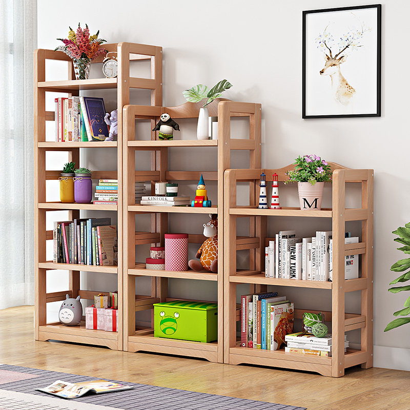 Solid wood bookshelf children floor simple modern simple combination creative storage storage log student bookcase bookshelf