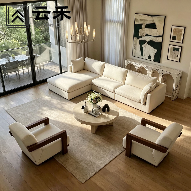 Modern Cream-Style Fabric Corner Sofa, Simple Hotel Reception Area Sofa and Coffee Table Set, Living Room Reception Sofa Modern Cream-Style Fabric Corner Sofa, Simple Hotel Reception Area Sofa and Coffee Table Set, Living Room Reception Sofa